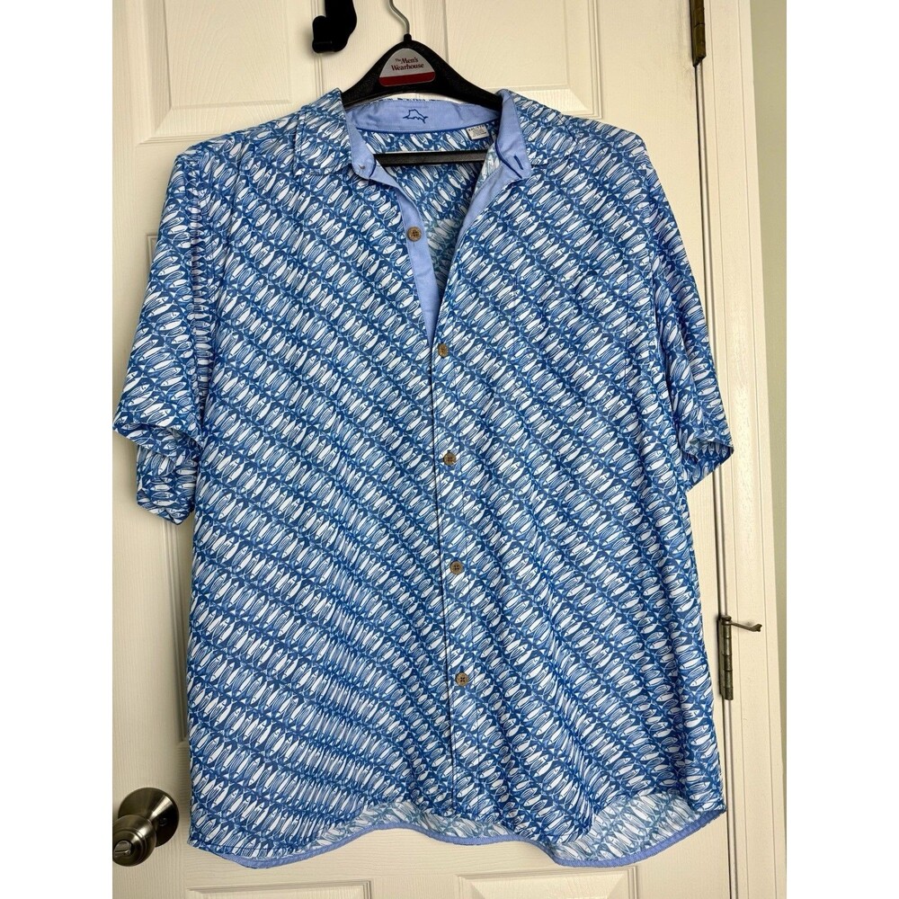 Tommy Bahama XXL IslandZone Coconut Point Fish Print Blue Hawaii Men Camp Shirt
